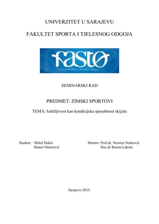 Izdržljivost kao kondicijska sposobnost skijaša