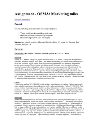 Marketing mix  parfem N°5 CHANEL Paris