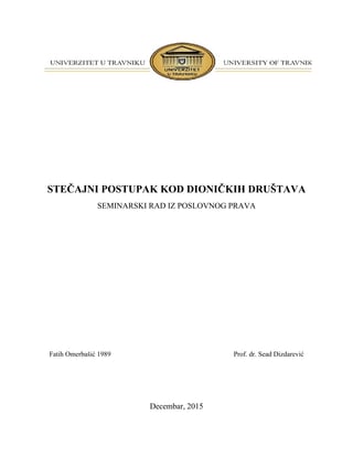 Stecajni postupak kod dionickih drustava