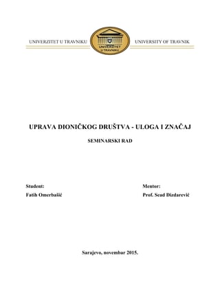 Uprava dioničkog društva – Uloga i značaj