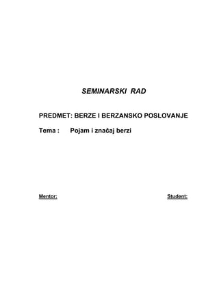 Pojam i značaj berzi