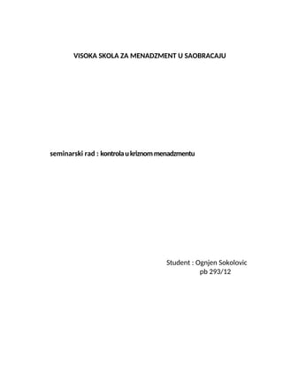 Kontrola u kriznom menadžmentu