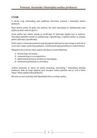 Prinosna,imovinska i finansijska analiza preduzeca