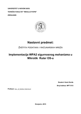 Implementacija WPA2 sigurnosnog mehanizma u Mikrotik  Ruter OS-u