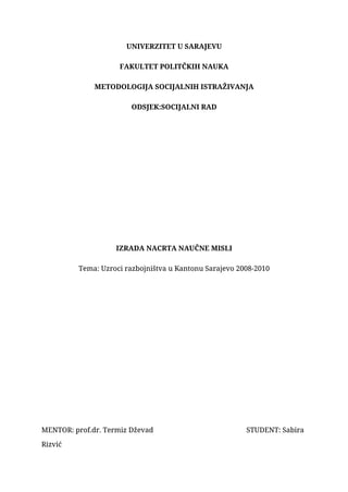 Uzroci razbojništva u Kantonu Sarajevo 2008-2010