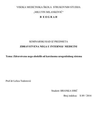 Zdravstvena nega pacijenata obolelih od karcinoma urogenitalnog sistema