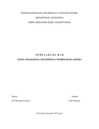 Filologija, filozofija i semiologija jezika