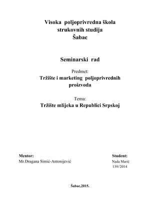 Tržište mlijeka u Republici Srpskoj