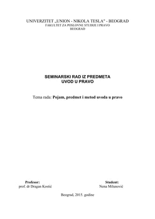 Pojam, predmet i metod uvoda u pravo