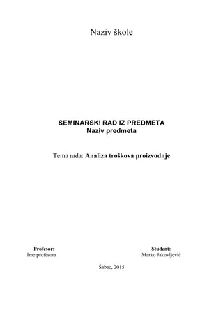 Analiza troškova proizvodnje