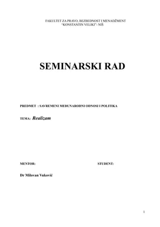 Realizam u savremenim međunarodnim odnosima i politici