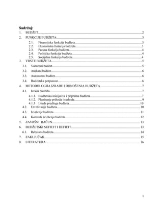 Budžet: funkcije, vrste, metodologija izrade i donošenja