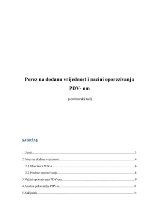 Porez na dodanu vrijednost i nacini oporezivanja PDV- om