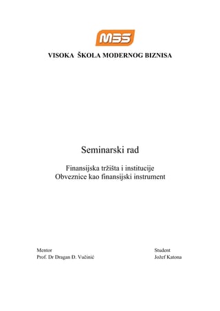 Obveznice kao finansijski instrument