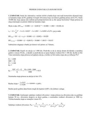 Finansije (zadaci sa kolokvijuma)