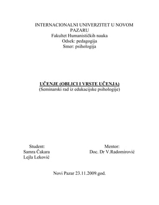 Učenje i oblici učenja