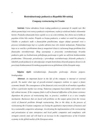 Restrukturiranje poduzeća u Republici Hrvatskoj