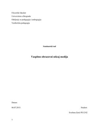 Vaspitno obrazovni uticaj medija