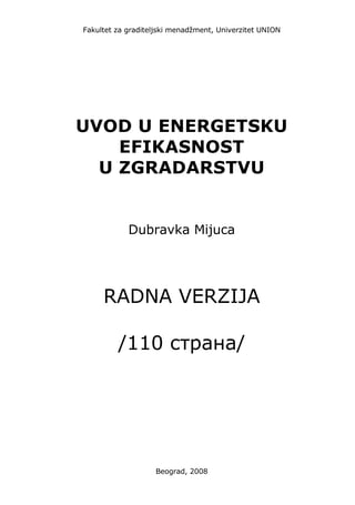 Uvod u energetsku efikasnost u zgradarstvu