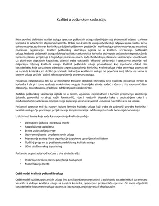 Kvalitet u poštanskom saobraćaju