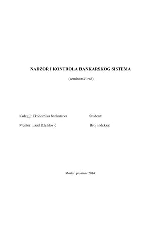 Nadzor i kontrola bankarskog sistema