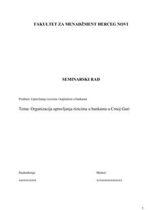 Organizacija upravljanja rizicima u bankama u Crnoj Gori