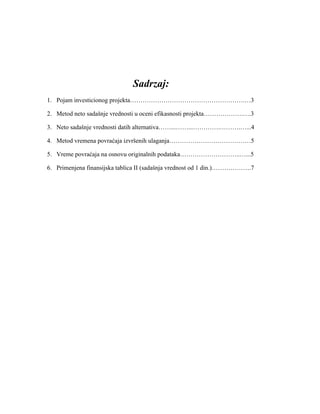 Pojam investicionog projekta