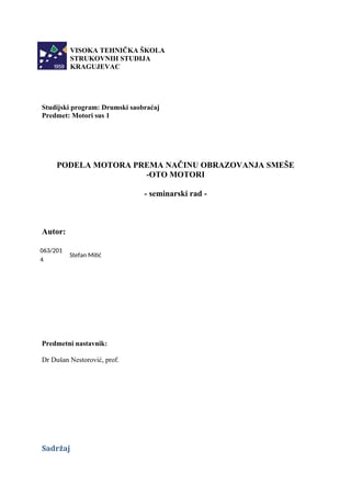 Podela motora prema načinu obrazovanja smeše – OTO motori