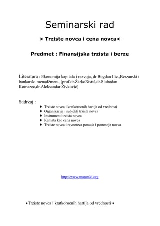 Trziste novca i cena novca