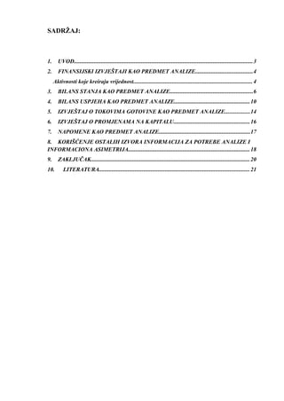 Finansijski izvještaji kao predmet analize