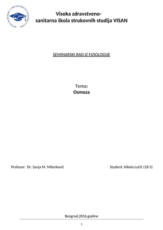 Osmoza: seminarski rad iz fiziologije