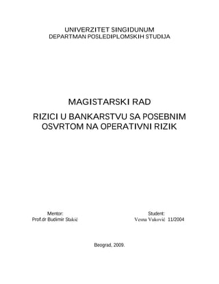 Rizici u bankarstvu sa posebnim osvrtom na operativni rizik