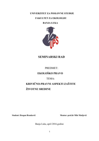 Krivično pravni aspekti zastite zivotne sredine