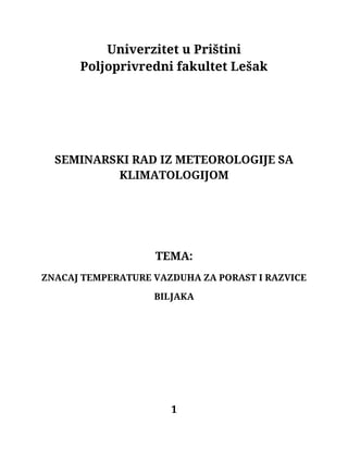 Značaj temperature vazduha za porast i razviće biljaka