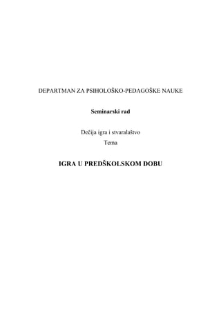 Igra u predskolskom dobu