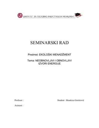 Neobnovljivi i obnovljivi izvori energije