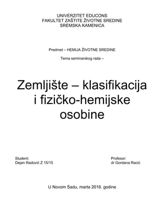 Zemljiste – klasifikacija i fizicko hemijske osobine
