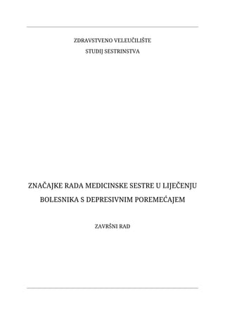 Značajke rada medicinske sestre u lječenju bolesnika s depresivnim poremećajem