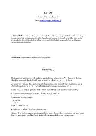 Limesi nizova i funkcija