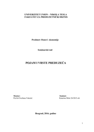 Pojam i vrste preduzeca