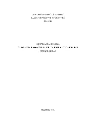 Globalna ekonomska kriza i njen uticaj na BIH