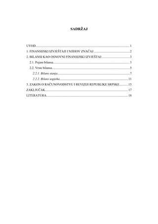 Bilans, pojam, vrste i karakteristike