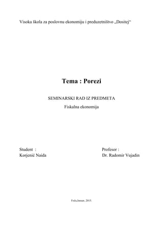 Porezi: seminarski rad iz fiskalne ekonomije