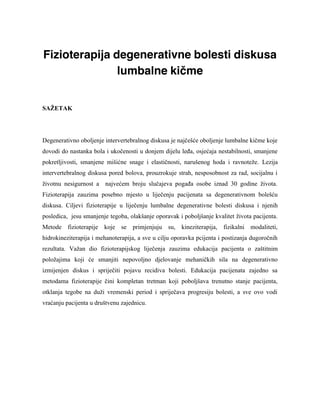 Fizioterapija degenerativne bolesti diskusa lumbalne kičme