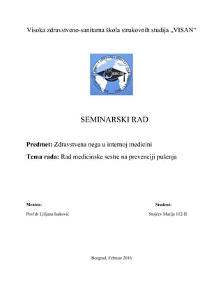 Rad medicinske sestre na prevenciji pusenja