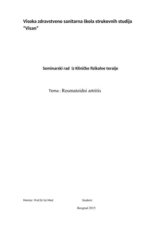 Reumatoidni artritis: seminarski rad iz kliničke fizikalne terapije