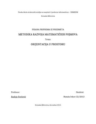 Priprem za čas – Orijentacija u prostoru