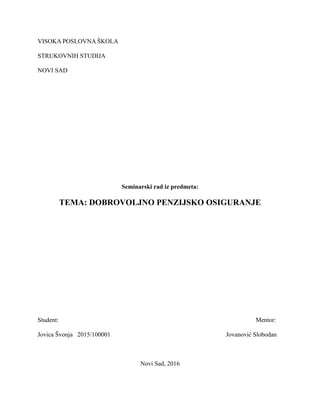 Dobrovoljno penzijsko osiguranje