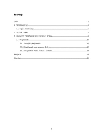 Nužnost proizvodnje i porjela rada