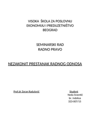 Nezakonit prestanak radnog odnosa
